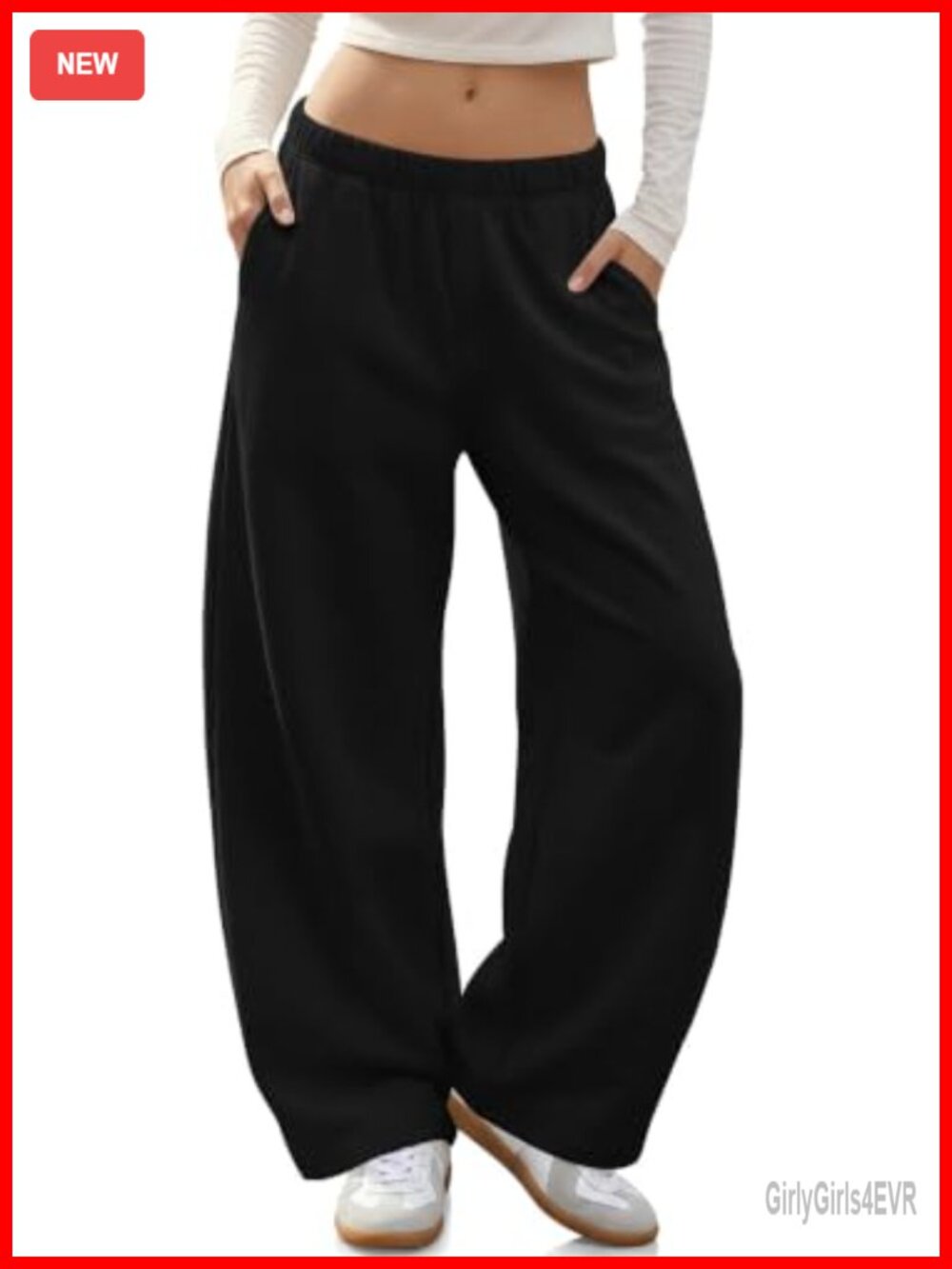Fleece Lined Wide Leg Barrel Sweatpants Elastic Waist Pocket Lounge